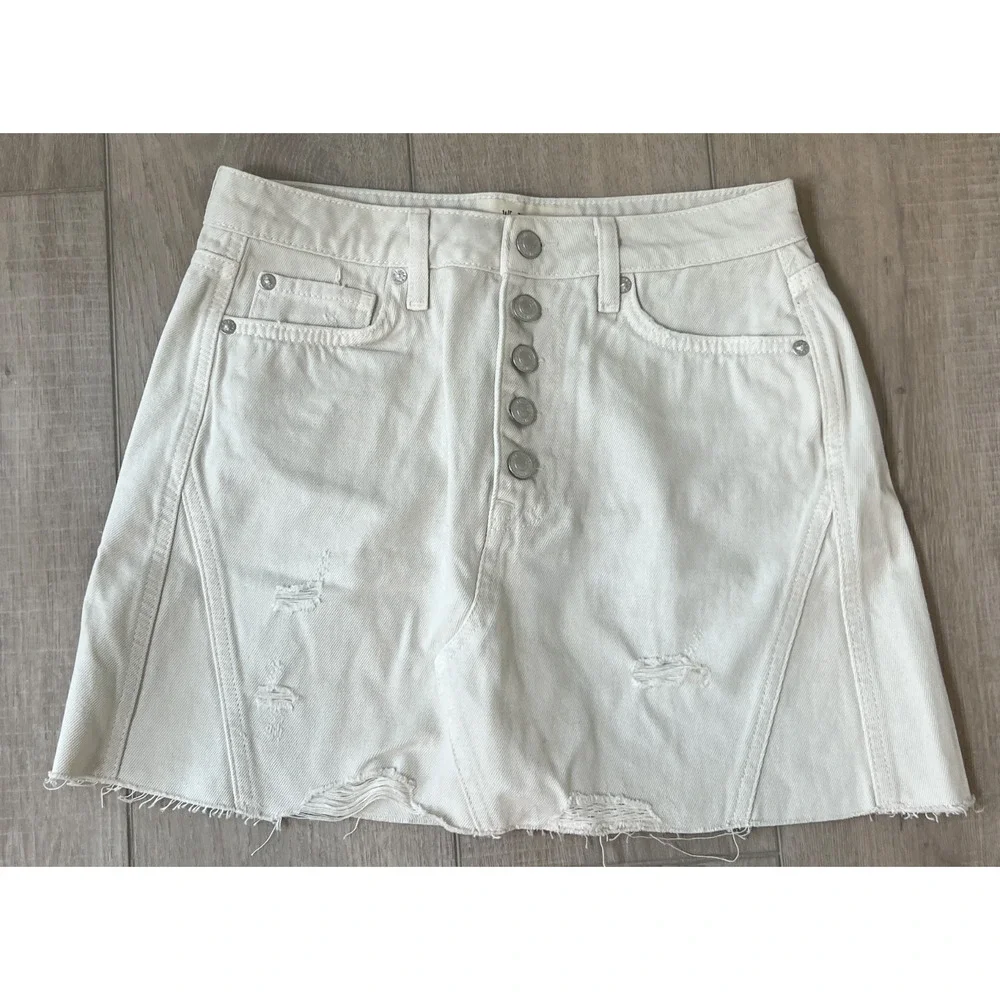 FREE PEOPLE WE THE FREE DISTRESSED FRAYED HEM DENIM A-LINE SKIRT OB826315 SZ 27
